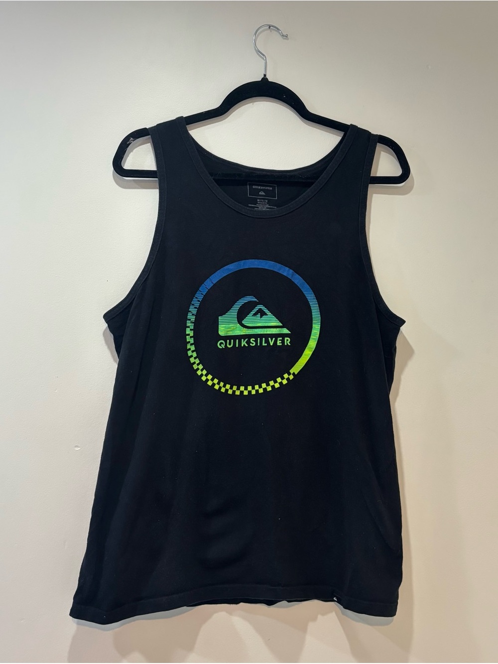 Quiksilver Black Tank Top with Blue and Green Gradient Logo